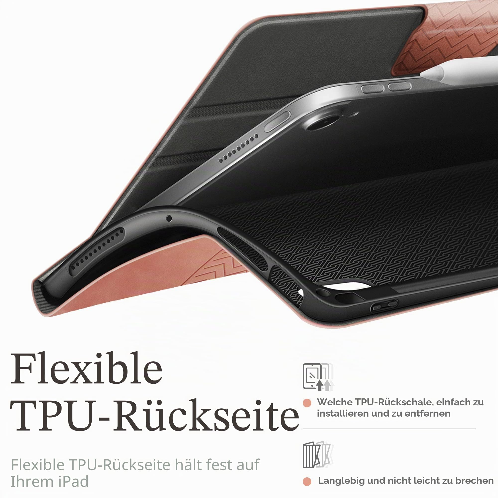 AUAUA Hülle für iPad Air 11 Zoll M4/M3/M2 (2026/2025/2024), iPad Air 5./4. Generation (2022/2020) 10.9 Zoll, mit Stifthalter, Auto Schlaf/Aufwach, PU Leder (Rosa)