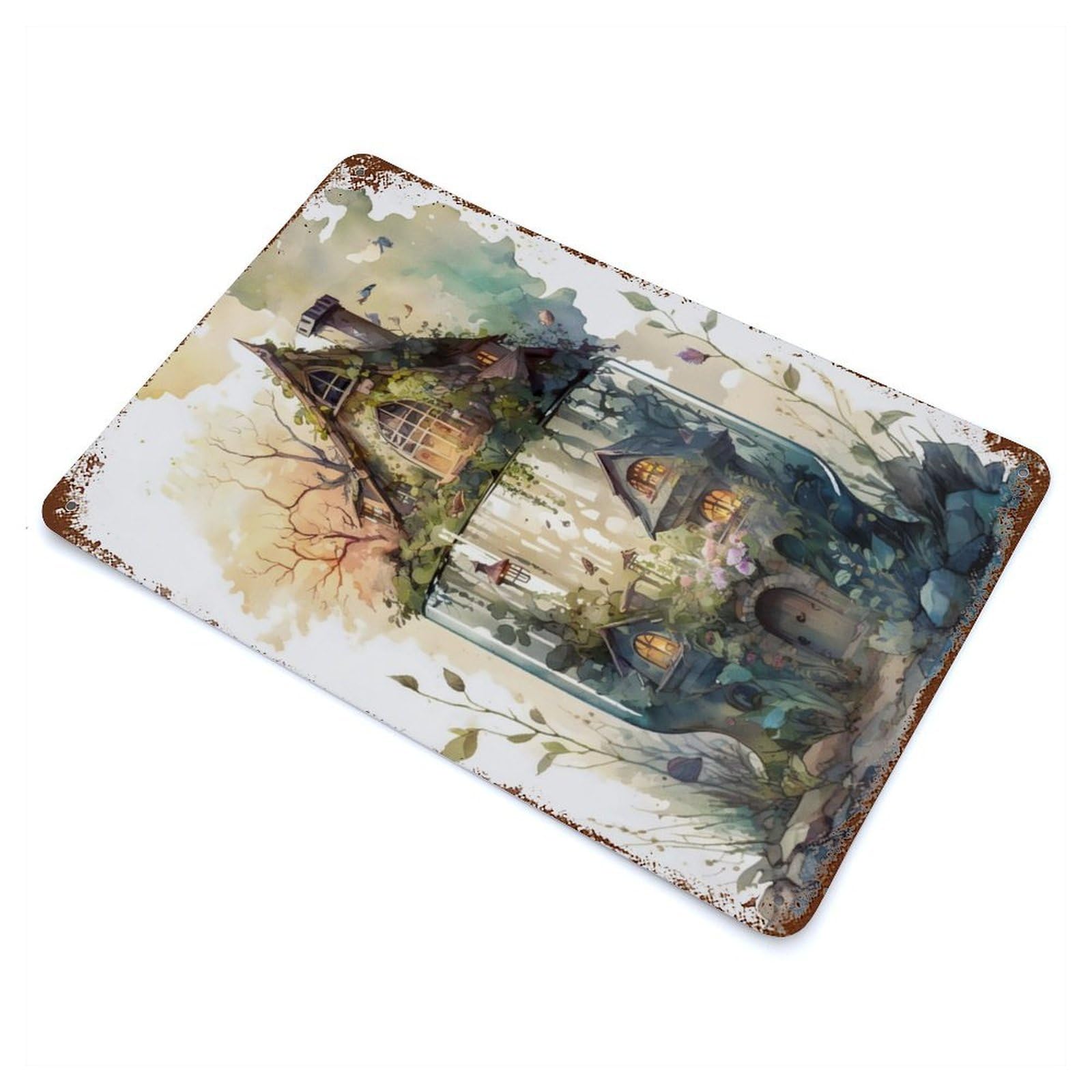 House in The Glass Rust Effect Tin Sign 11.8"x7.9", Ideal for Farmhouse, Kitchen And Entryway Decor