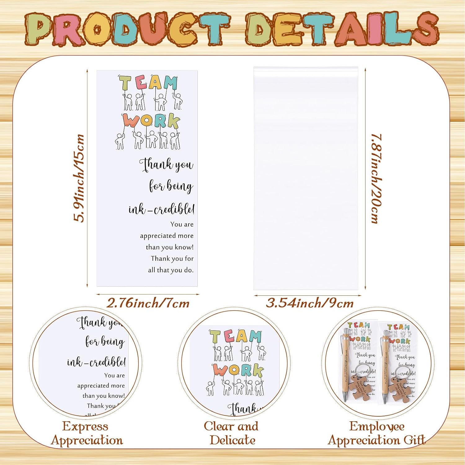 Kosiz 40 Sets Employee Appreciation Gift Bulk 10 styles Inspirational Bamboo Ballpoint Pen with Wooden Puzzle Keychains Thank You Cards team building gifts for Team Coworker Teacher Nurse