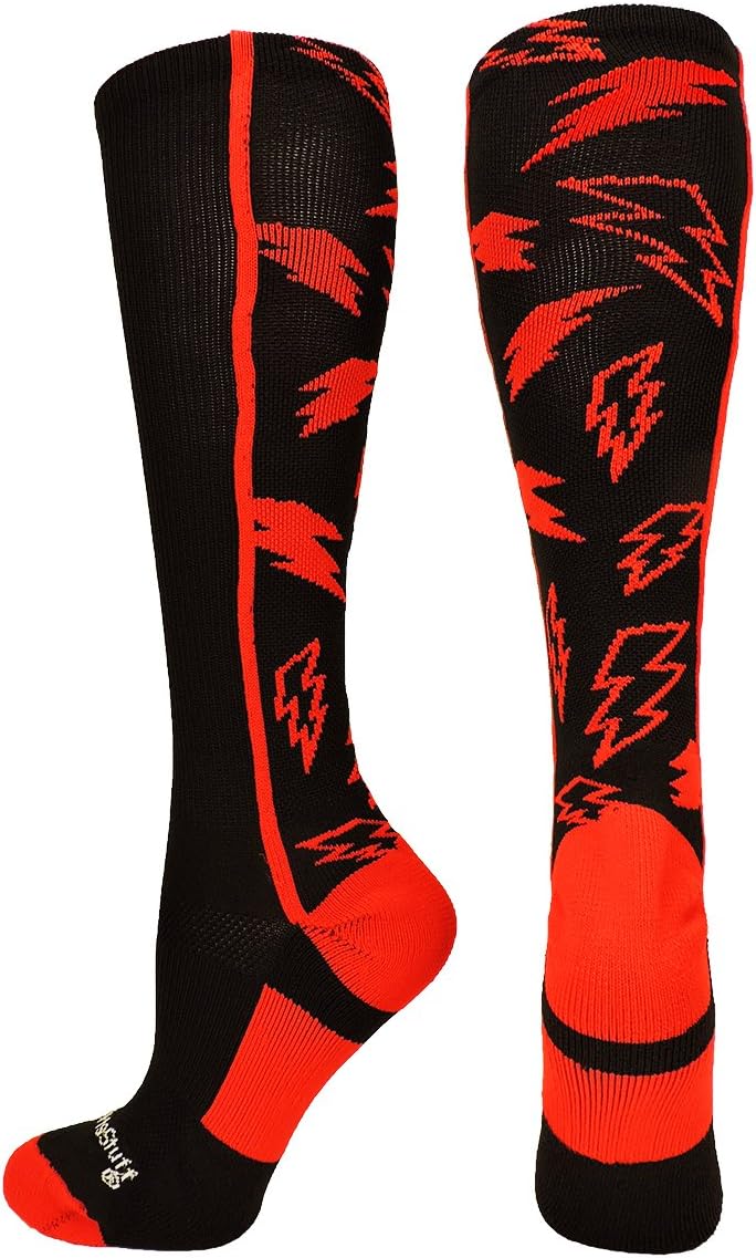 MadSportsStuff Socks with Lightning Bolts for Softball Baseball Soccer for Boys Girls Men Women Youth Adult Over the Calf
