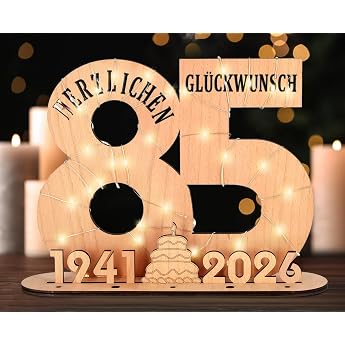 Giftota - 2026 Originelle 85 Geburtstag Geschenk Frauen & M nner - Geldgeschenke Geburtstag 85 mit LED Lichterkette St nder - Holz-Schild G stebuch - 85 Geburtstag Deko - Personalisierbares Geschenk