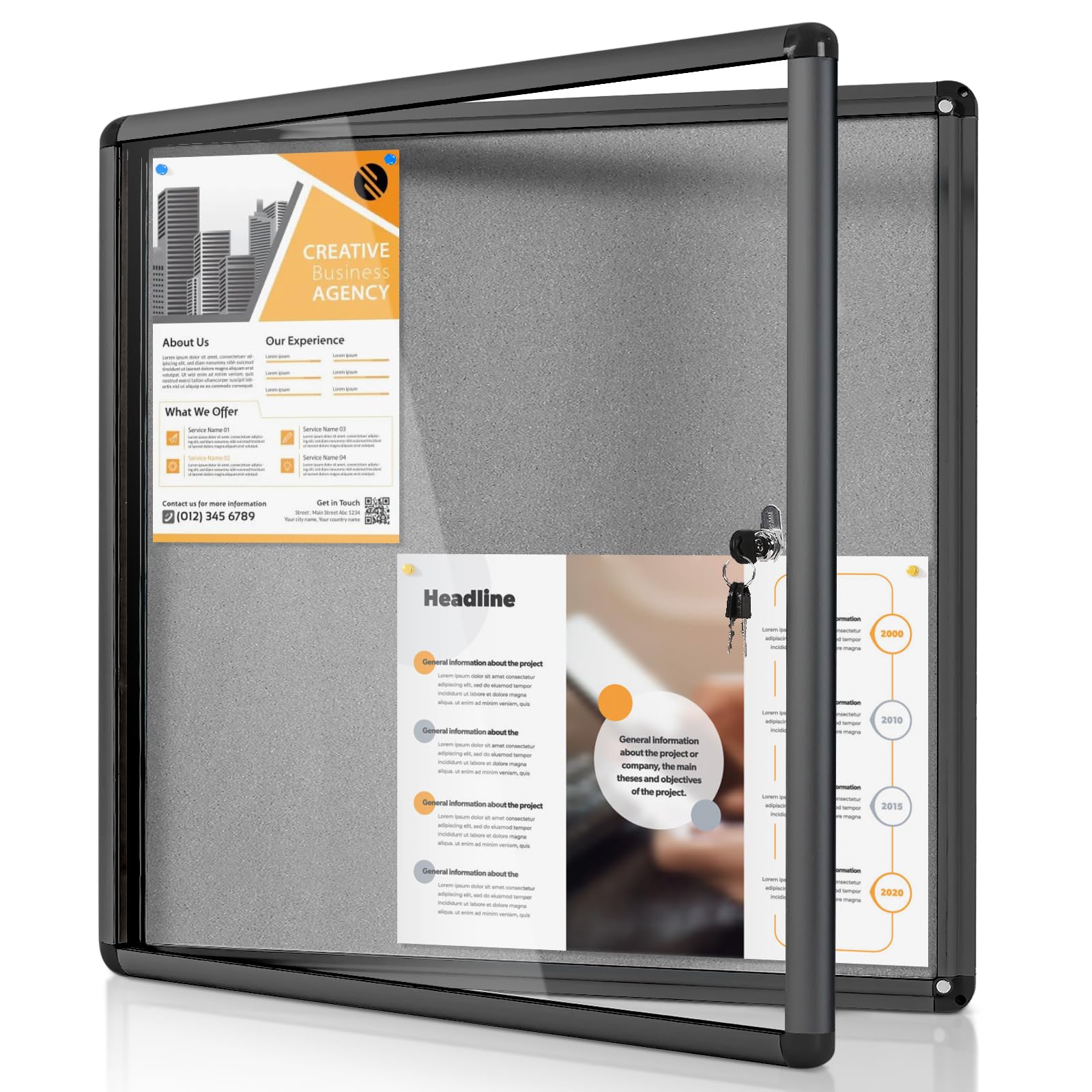 MAKELLO Lockable Notice Board 720x670mm, Temperproof Lockable Display Board for Office School Home Store Community Centre, Grey Felt, Black Aluminum Frame, 6xA4 โ image 1