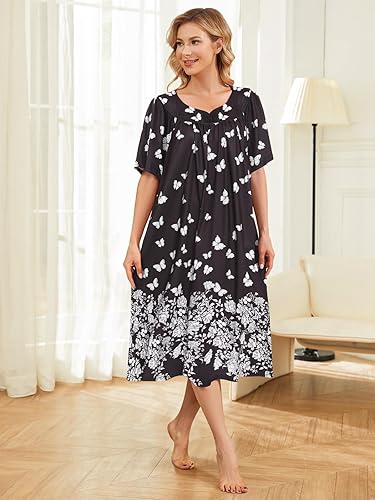 Miniatura 2 de Vestidos de Casa para Mujer con Bolsillos Moo Moo Camisa de Noche Manga Corta Mumu Vestido de Salón S-3XL