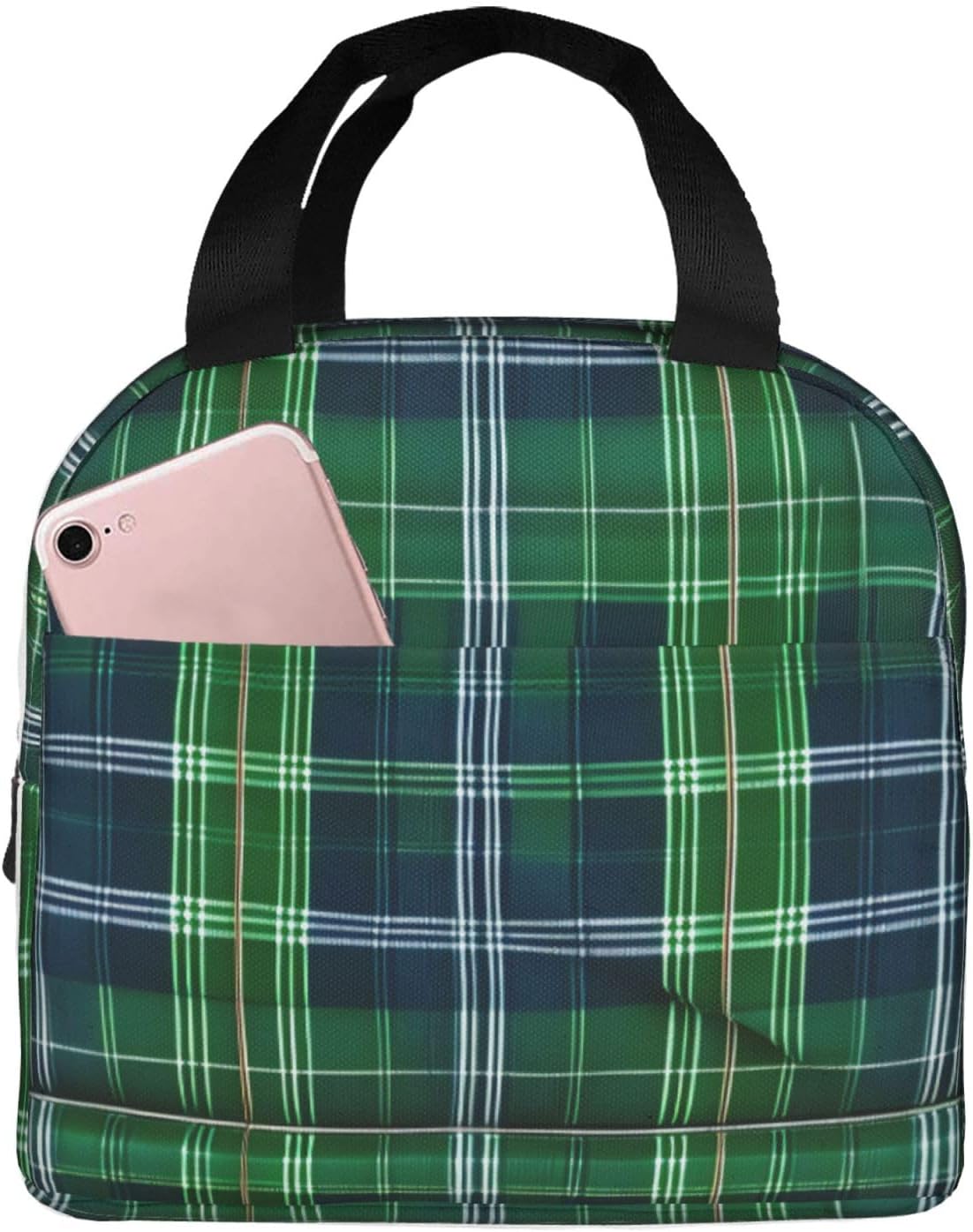 Blue Scottish Tartan Print Lunch Box Adult for Women Men Reusable Insulated Lunch Tote Bag for Work Picnic