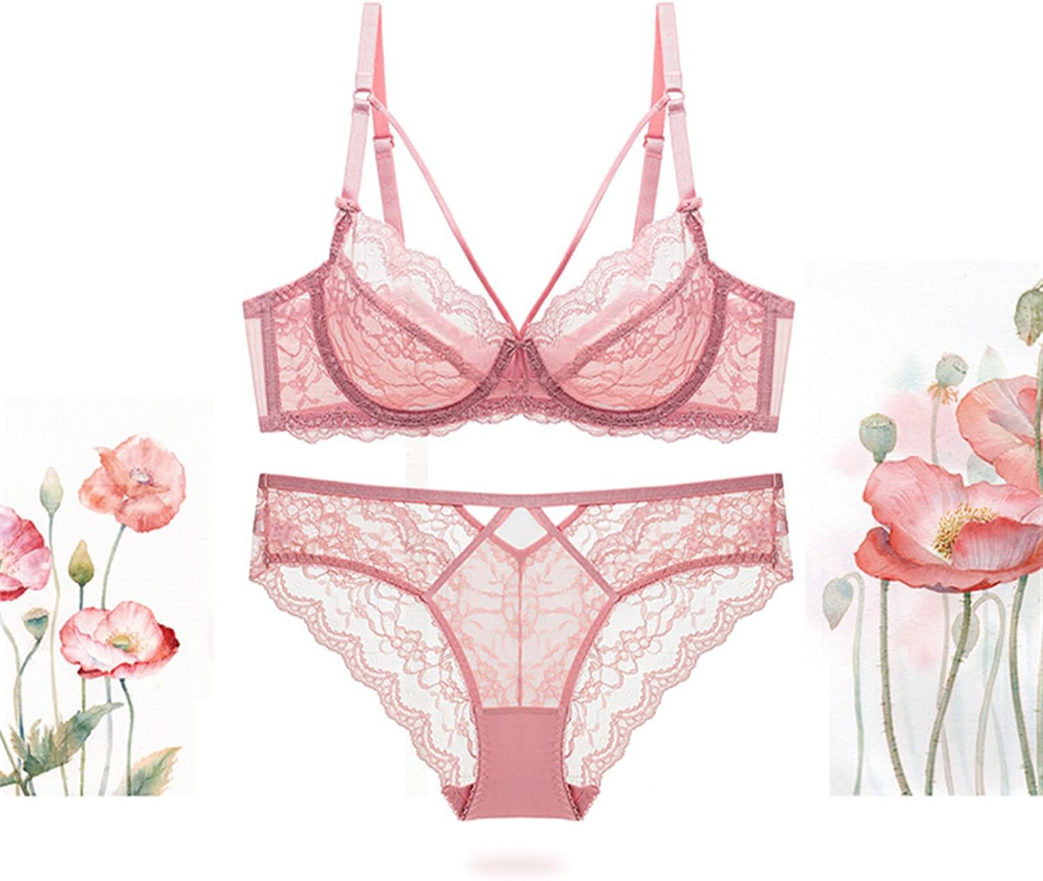 Sexy Lingerie for Women Super Stretchy Lace Bra and Panty Set Two Piece Sheer Bralettelace Underwear Thin Cotton Large Che