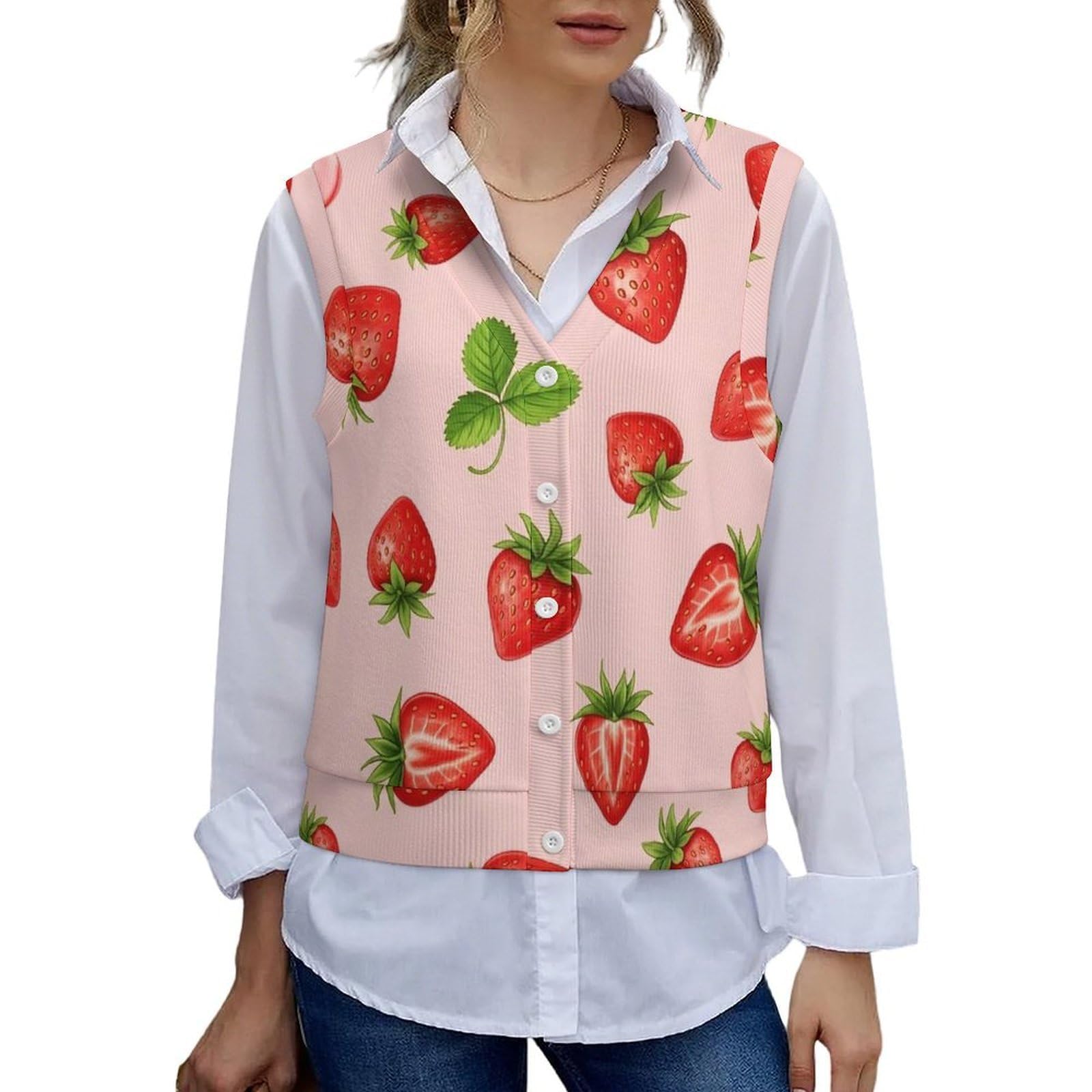 Womens V Neck Sweater Vest Casual Button Down Knit Vest Outerwear Sleeveless Cardigans