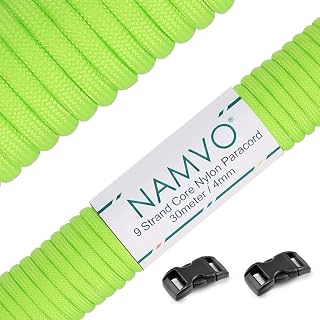 Namvo Mil Spec - Cuerda de paracaídas de nailon tipo III, 9 hebras interiores, fuerte resistencia a la rotura, 4 mm de diámetro, 100 pies, 550, color verde