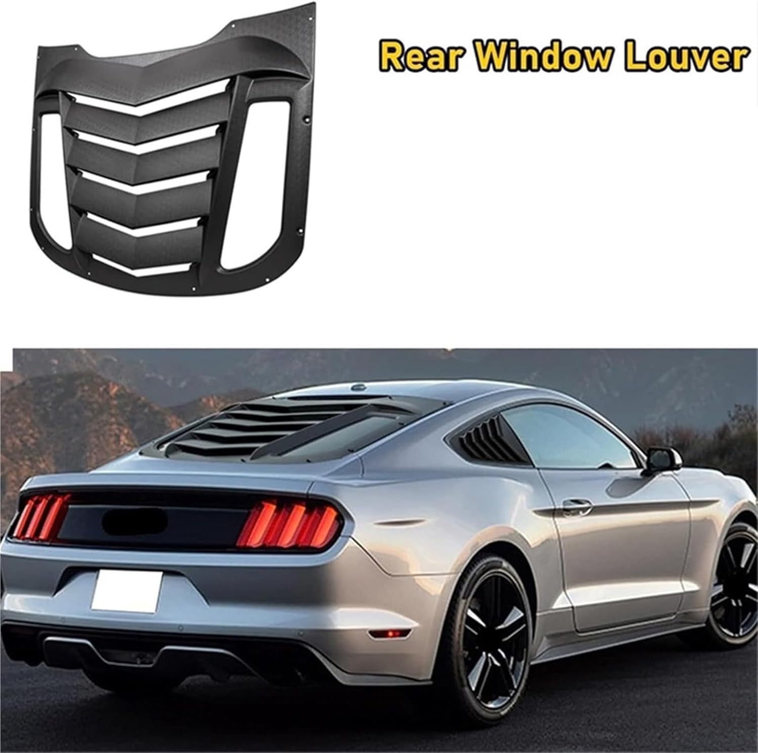 Car Rear Window Louvers Compatible for Ford Mustang 2015-2021 Windshield Sun Shade Rain Cover ABS (Matte Black)