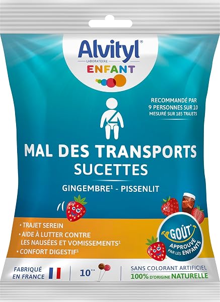Alvityl Pack de 10 Sucettes Mal des Transports Trajet Calme/Serein Recommandé à 93 pourcent, Bleu, 120 g (Lot de 1) - 1