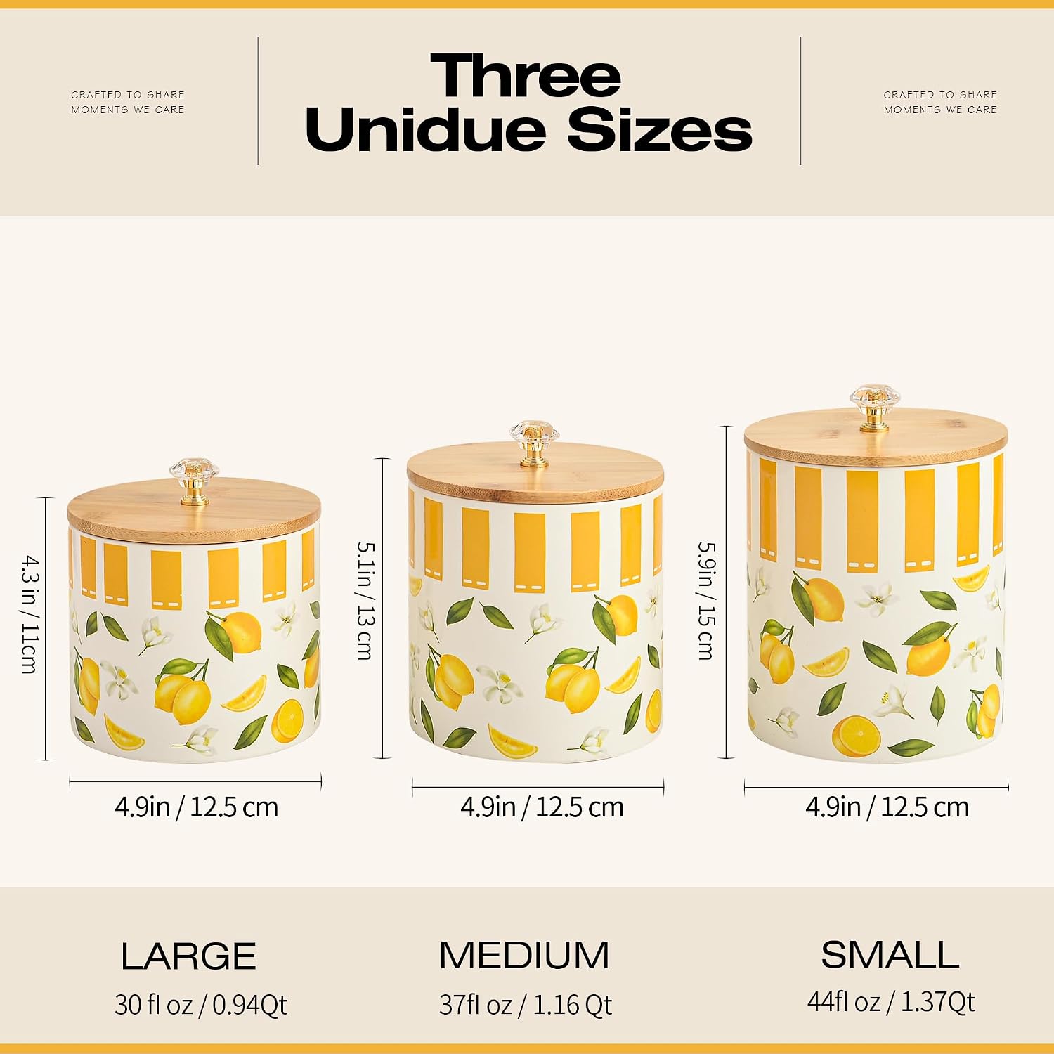Ceramic Food Storage Canister Set of 3, Bamboo Lids image 4