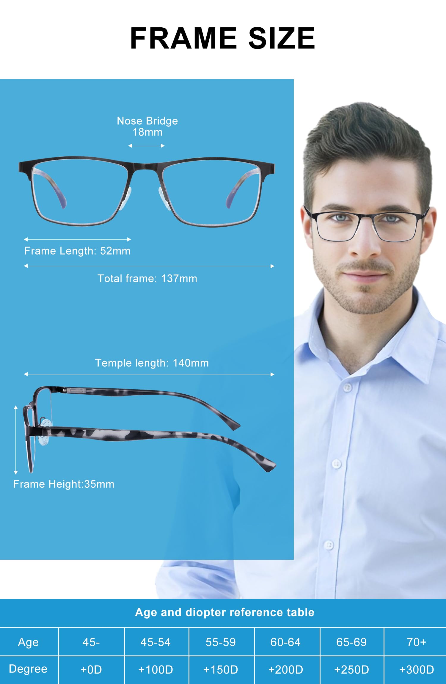 OKH Progressive Multifocal Reading Glasses Blue Light Blocking for Men Varifocal Rectangle Eyewear Readers Anti Glare Eye Strain Multi Focus Reading Eyeglasses +1.25 - Image 3