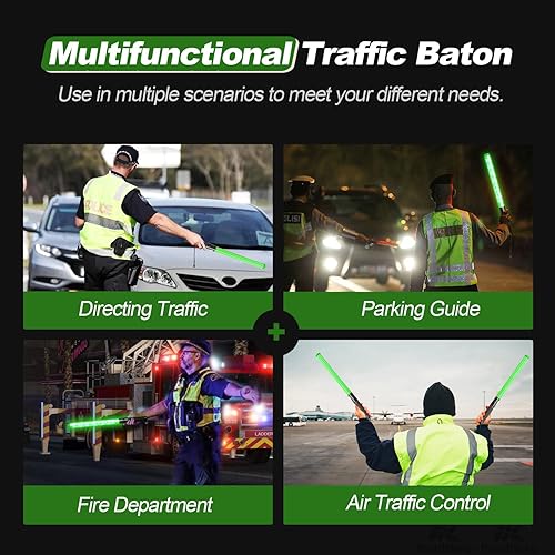 Miniatura 5 de RoadHero 1 paquete de varitas de tráfico de 21 pulgadas, bastón de control de tráfico LED verde, varita de luz de seguridad nocturna con 2 modos de