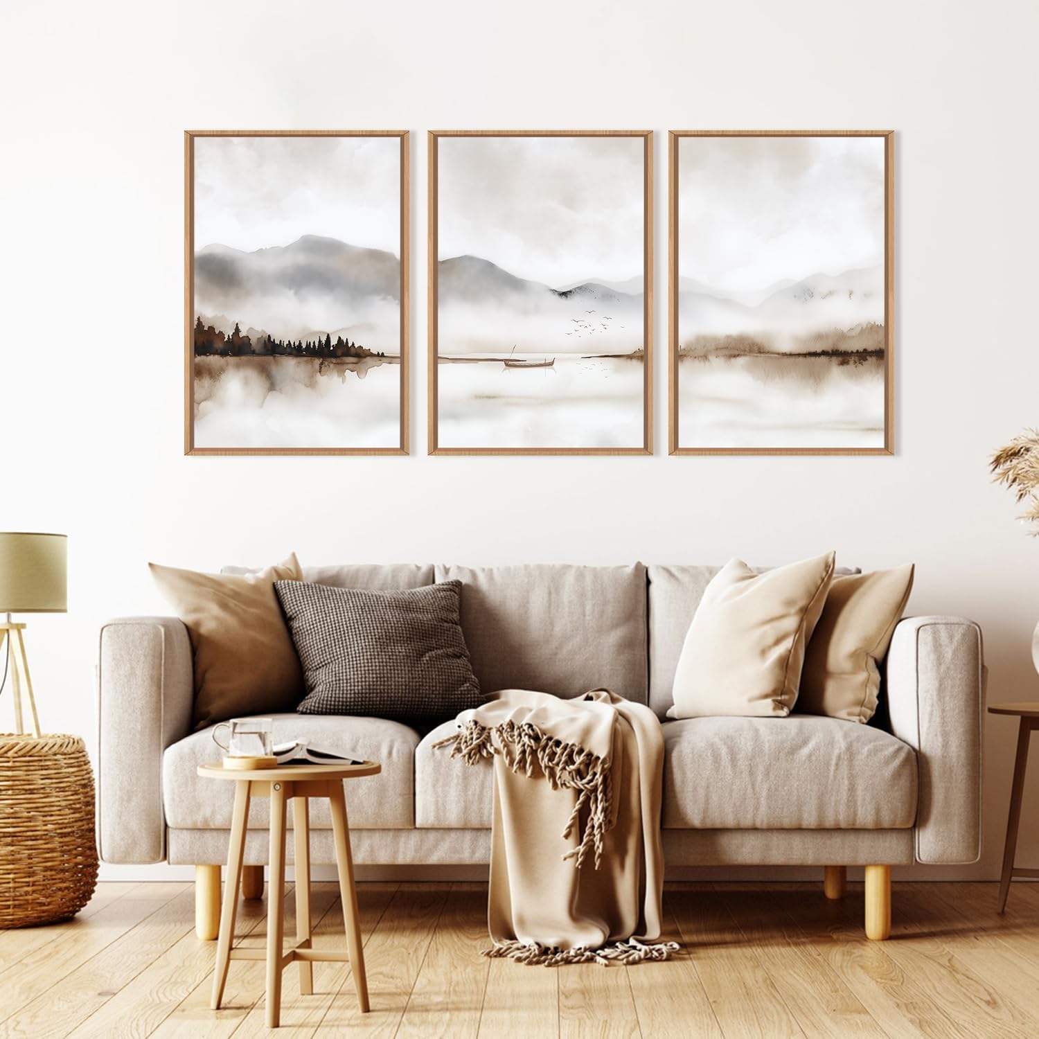 DRACIT Neutral Abstract Mountain Framed Canvas Print Wall Art Set,Watercolor Beige and Gray Calming Landscape Wall Decor,Modern Minimalist Nature Artwork for Living Room,Bedroom-16 x24 x3 Natural Landscape Wall Art 16"L x 24"W