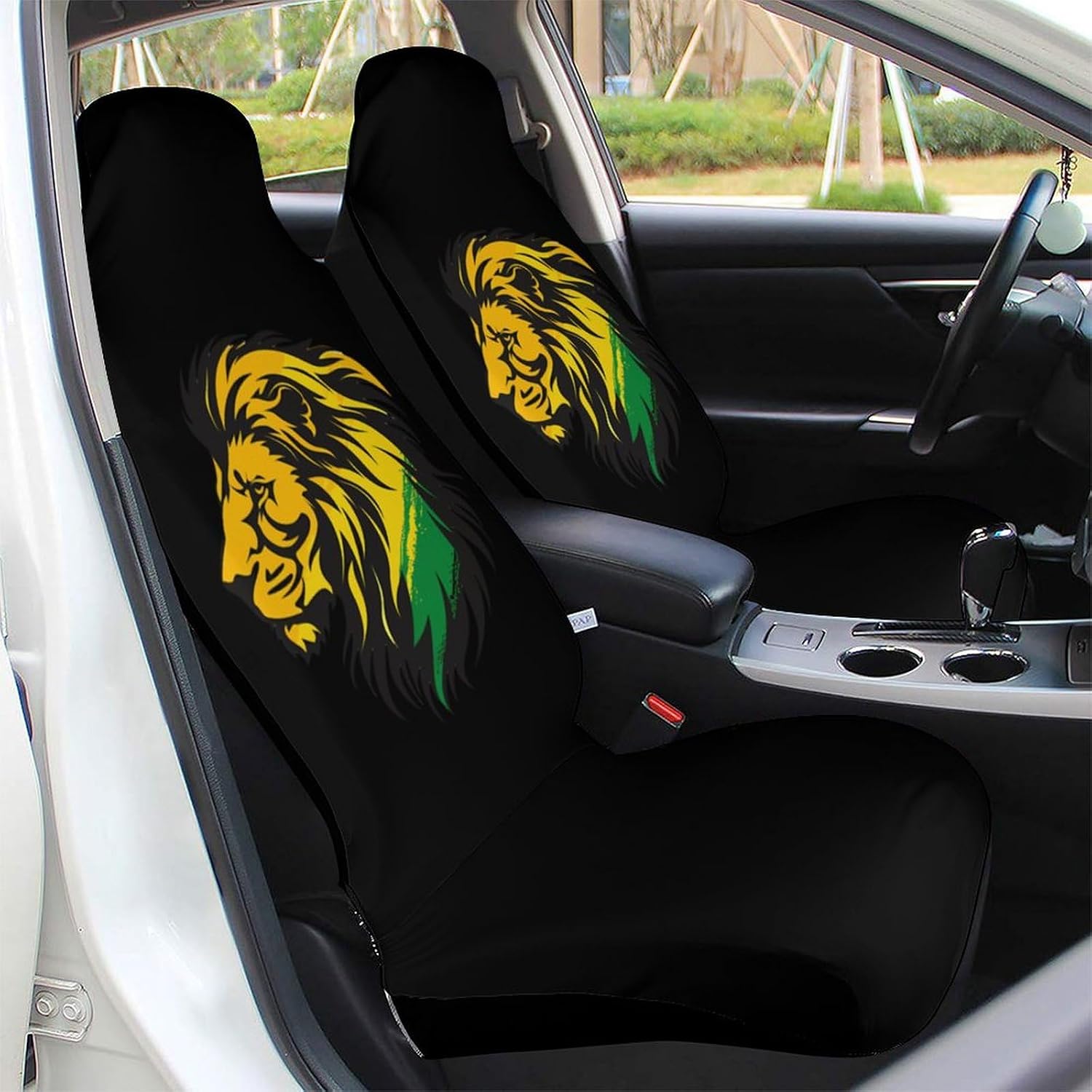 Jamaican Lion Jamaican Rasta Flag Lion Car Seat Covers Automotive Seat Covers Car Seat Protector Auto Front Seats Protector for Most Cars 2PCS