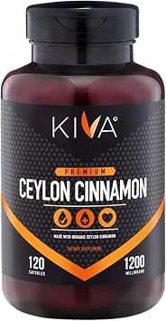 Kiva Premium Ceylon Cinnamon Powder Capsules 120 Veggie Capsules, Pure Ceylon Cinnamon from Sri Lanka, Vegan, Non-GMO, Gluten-Free