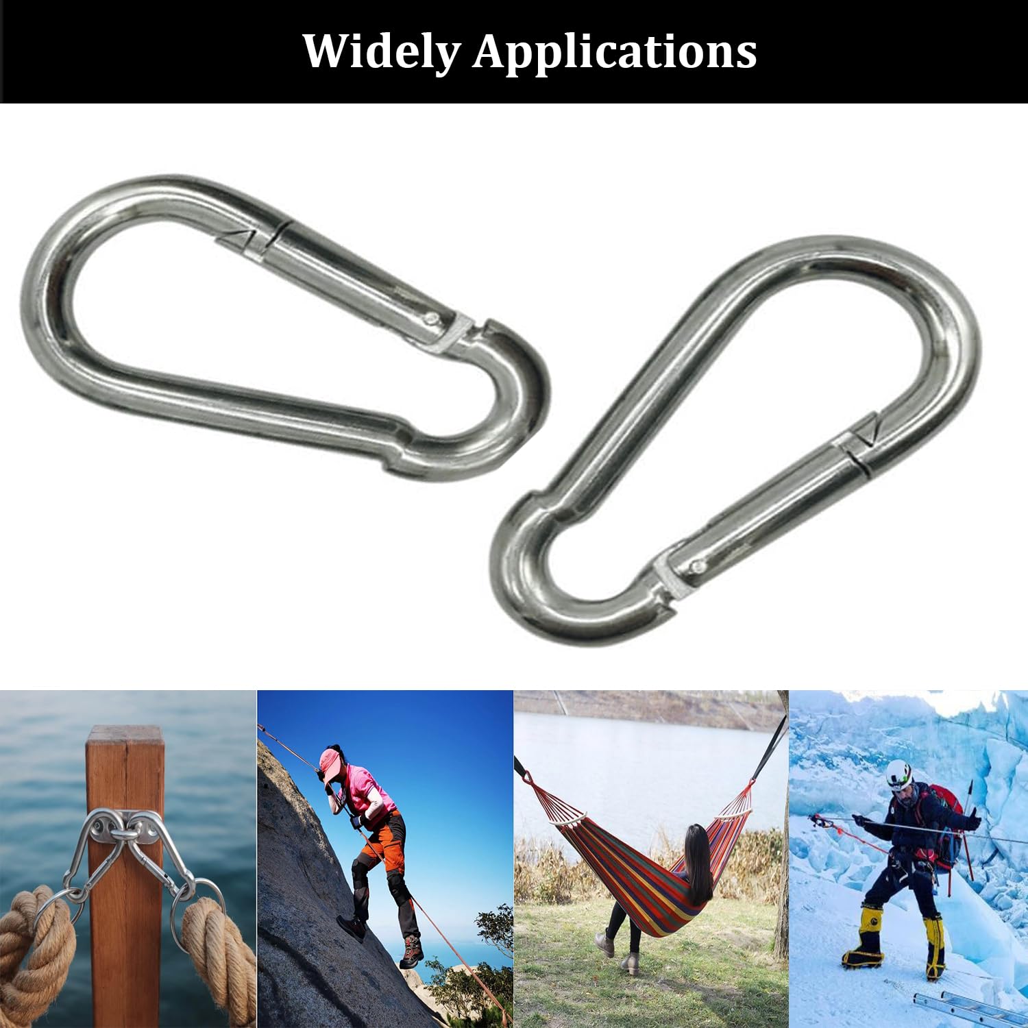 30Pcs 3” Safety Spring Snap Hook, M8 5/16" Carabiner Quick Link Snap Hooks for Camping Hiking, 500LBS Holding Capacity Heavy Duty Steel Carabiner Clip Buckle for Swing Hammock Gym Outdoor