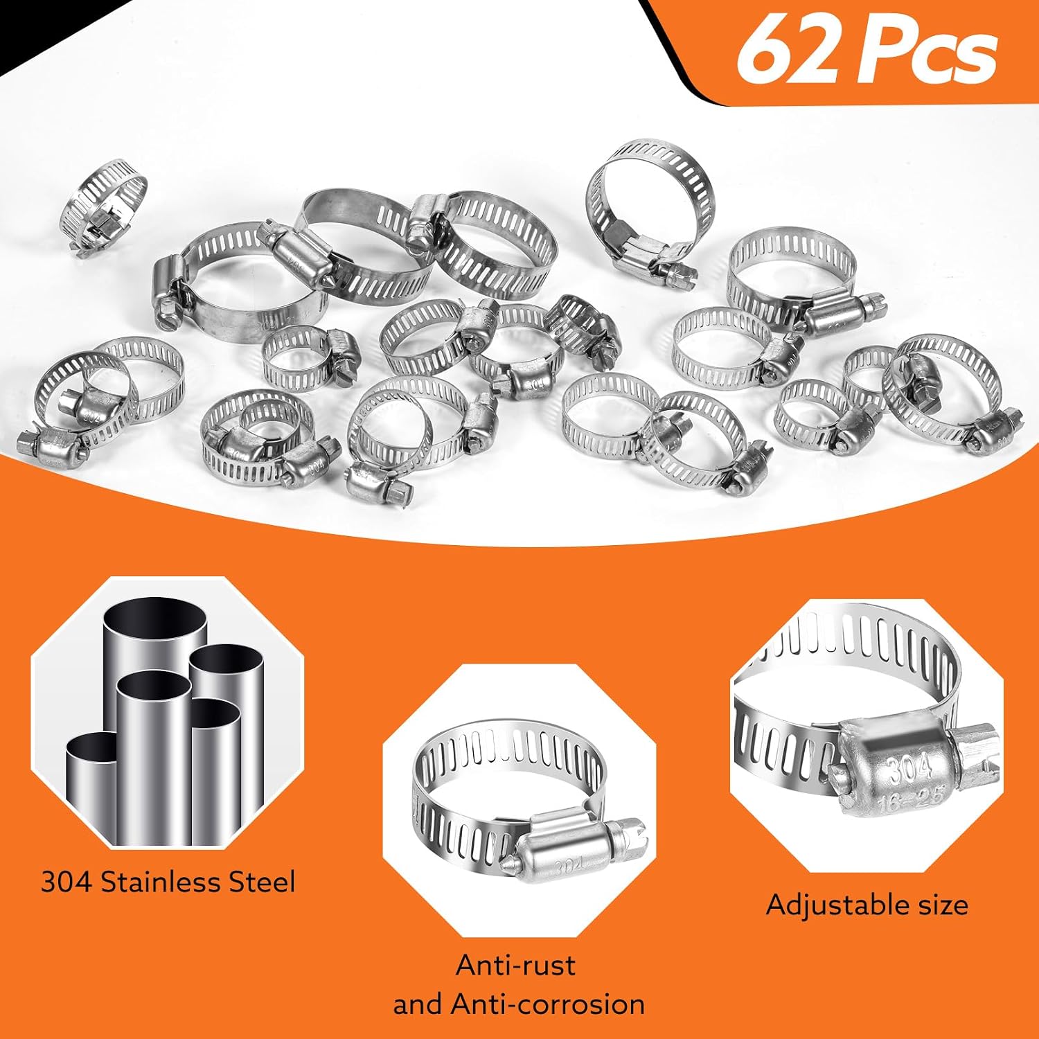Juego De 4 Abrazaderas De Acero Inoxidable 304 - Ajustables 26-28 Mm, Para Tubos Y Mangueras