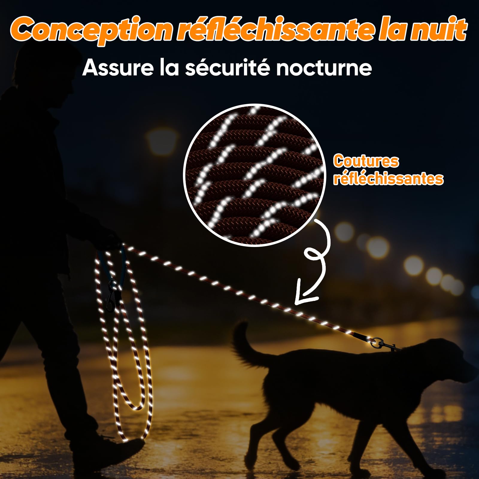 Aystkniet Longe pour Chien, 5M 10M 15M 20M 30M Laisse de Dressage avac Crochets Pivotants aux Deux Extrémités, Longue Laisse Corde d'attache pour Petits, Moyens, Grands Chiens (Orange, 5M * 8MM)