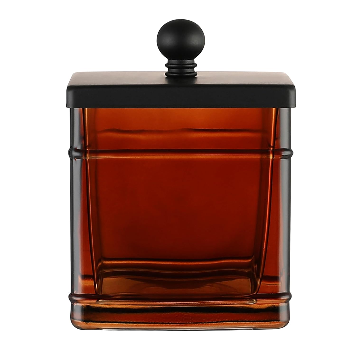 Amber Glass Cotton Jar Holder Black Lid Elegant Bathroom Storage Canister for Qtips Cotton Balls Floss Makeup Organizer
