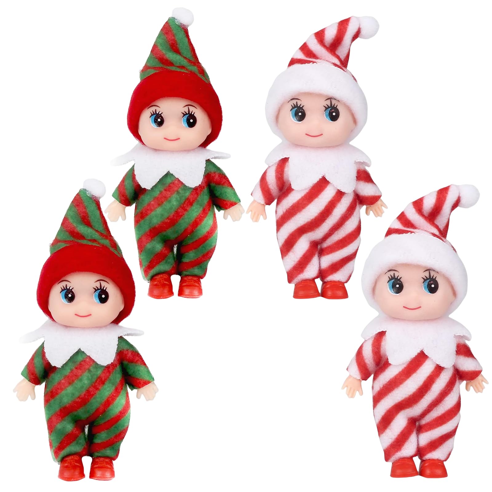 POPOYU 4 Pcs Tiny Baby Elf Doll Elf Twins Tiny Christmas Dolls Christmas Novelty Gift Elfs Accessories for Teens 14+, ChristmasGifts Cute Xmas Baby Elfs Dolls for Adults Xmas New Year Decorations