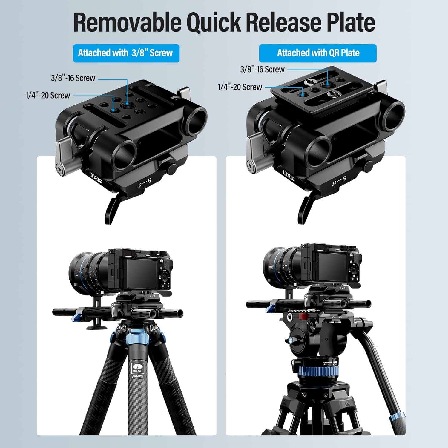Sirui 15mm Rail Support System with Quick Release Plate, Camera Baseplate with Dual 15mm Rod Clamps for Tripod, Shoulder Rig, Follow Focus, AM-QA-LR - Image 3