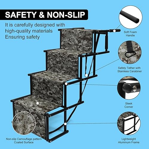 Miniatura 3 de Escaleras portátiles para perros, rampa para perros para automóvil, rampa plegable portátil de aluminio para perros, escalones para perros con