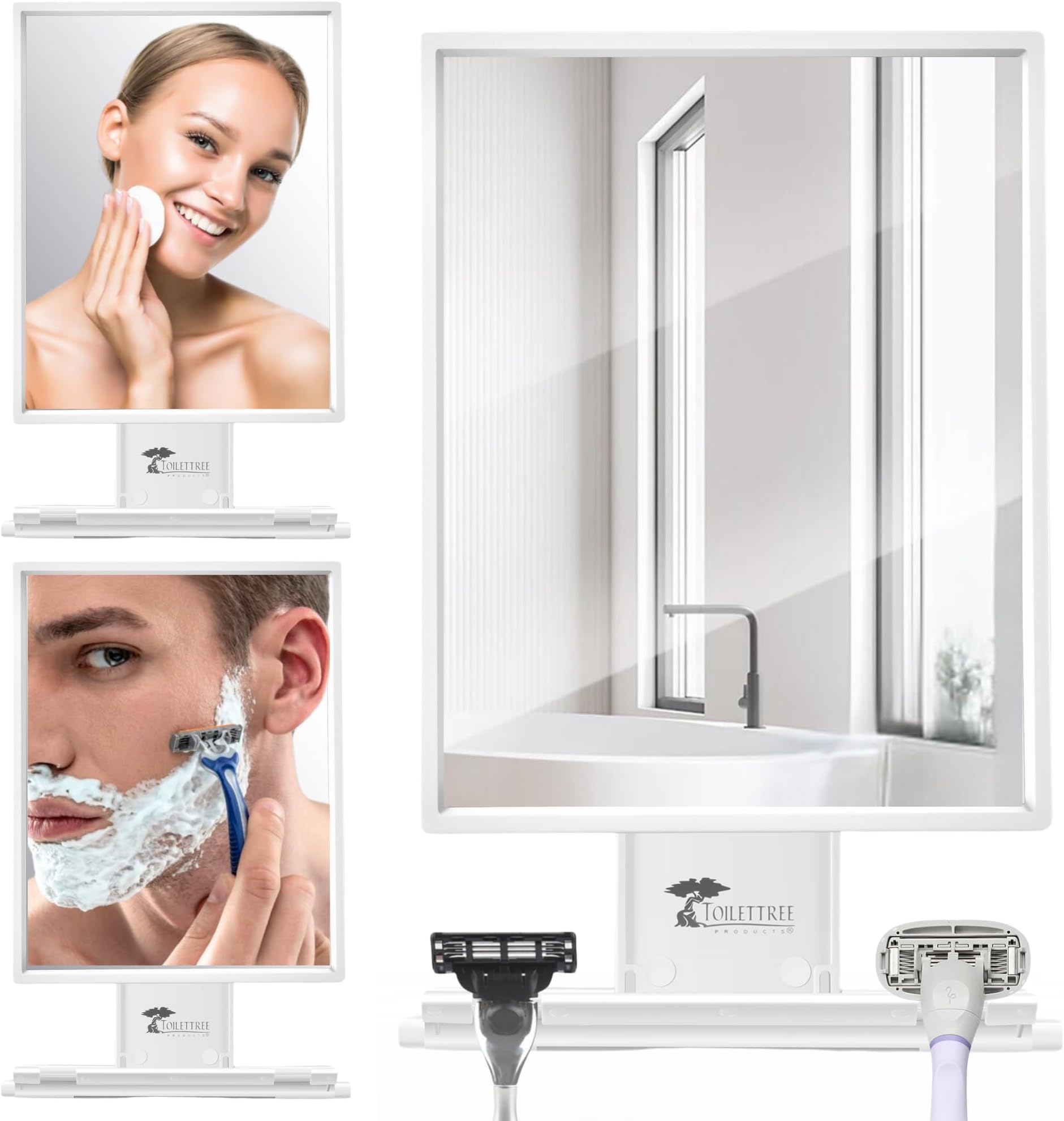 ToiletTree Products Fogless Shower Mirror for Shaving & Makeup - Adjustable - Anti-Fog Mirror with Squeegee