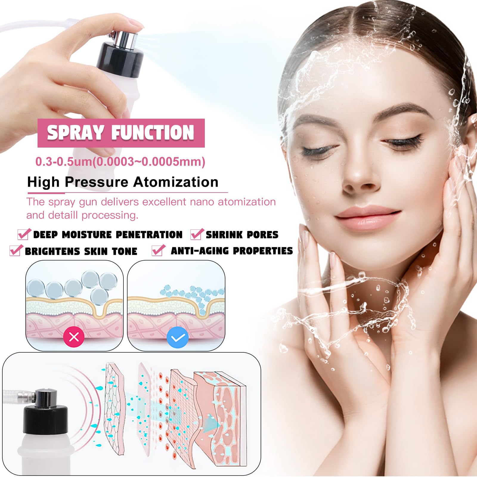 Beauty Star - Máquina de microdermoabrasión de diamante 3 en 1, máquina facial de succión de 0 a 70 cmHg, dispositivo profesional para el cuidado de la piel para uso doméstico y de salón, equipo de