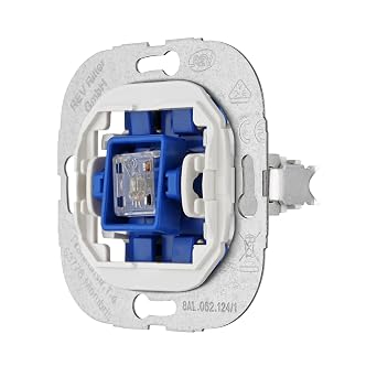 REV 0299380006 REV TECHNIK, Push Button Light Switch, Illuminated, 250 VAC, 10 A, 100 W, Flush-Mounted, Blue