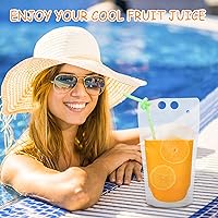 Vista 6 de Ozera 100 bolsas para bebidas, bolsas reutilizables de jugo de 16 onzas para adultos, bolsas de plástico resistentes para batidos con 100 popotes