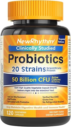 Miniatura 9 de NewRhythm Probióticos 50 mil millones de CFU 20 cepas 60 cápsulas vegetales tecnología de liberación dirigida resistente al ácido estomacal sin