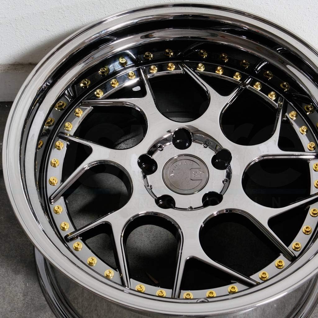 DriverMod Industries DS01 19x9.5 5x114.3 +22 Black Vacuum W/ Gold Rivets