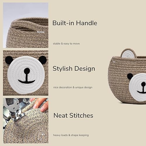 Miniatura 7 de CherryNow Cesta de cuerda de algodón para bebé, cesta de regalo de oso para niños, cesta vacía para baby shower con asas, cesta pequeña para