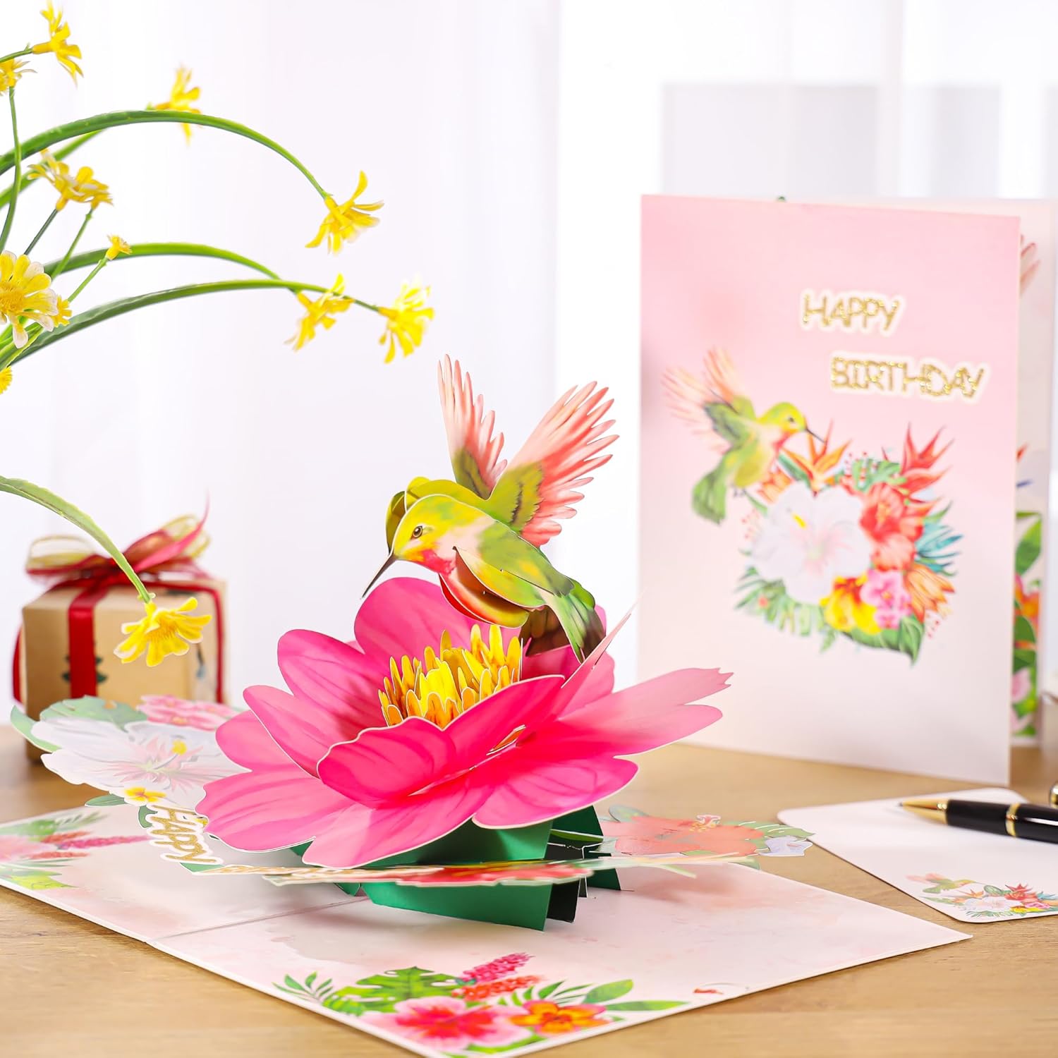 Hummingbird Pop Up Birthday Cards for Women, Beautiful Hummingbird on Flowers, Elegant, Floral 3D Happy Birthday Greeting Cards, Ideal Gift for Mom, Sister, Her, Grandma, Aunt, Daughter, Stepmother - Image 4