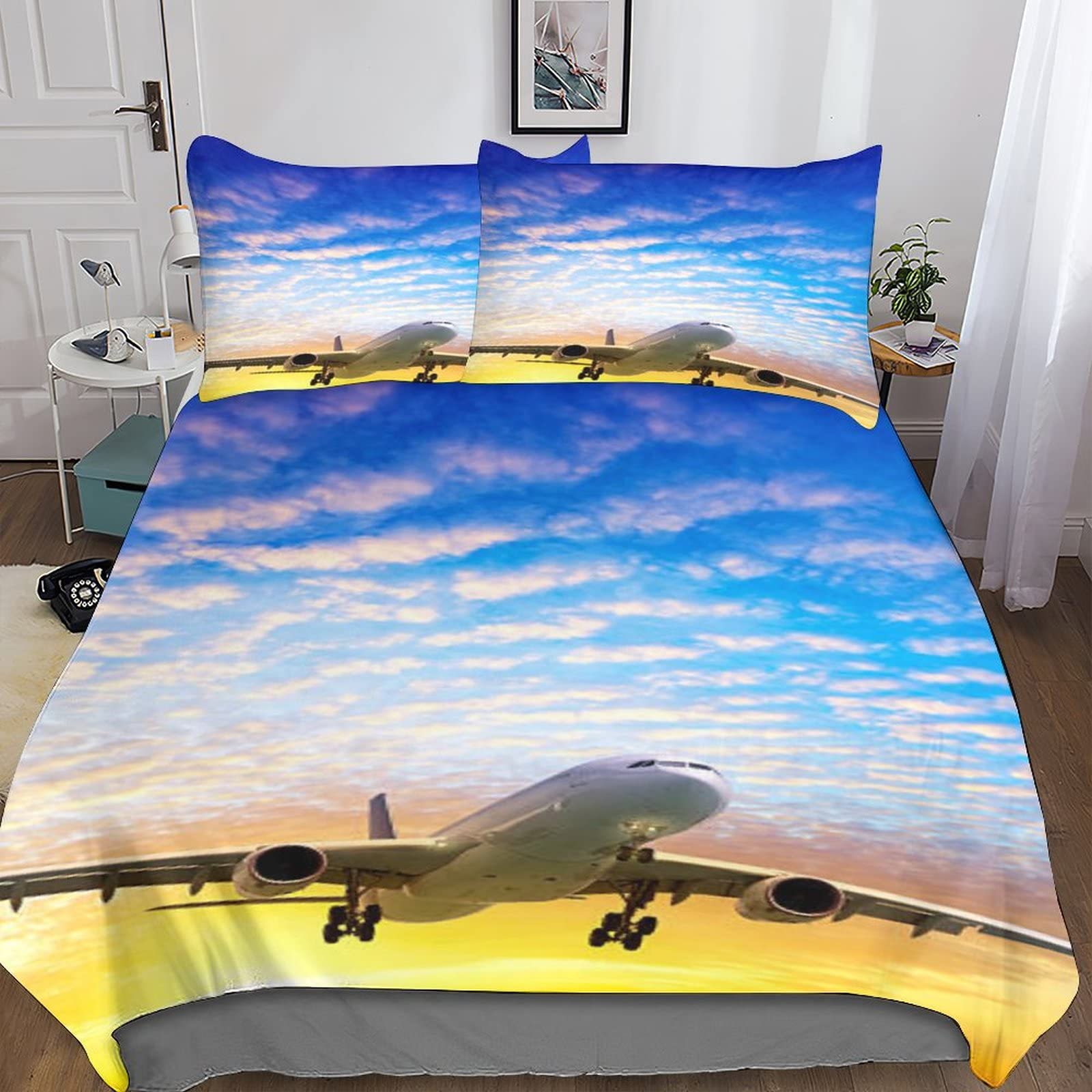 Housse de couette aéronefs 3D microfibre pour chambre d'enfant