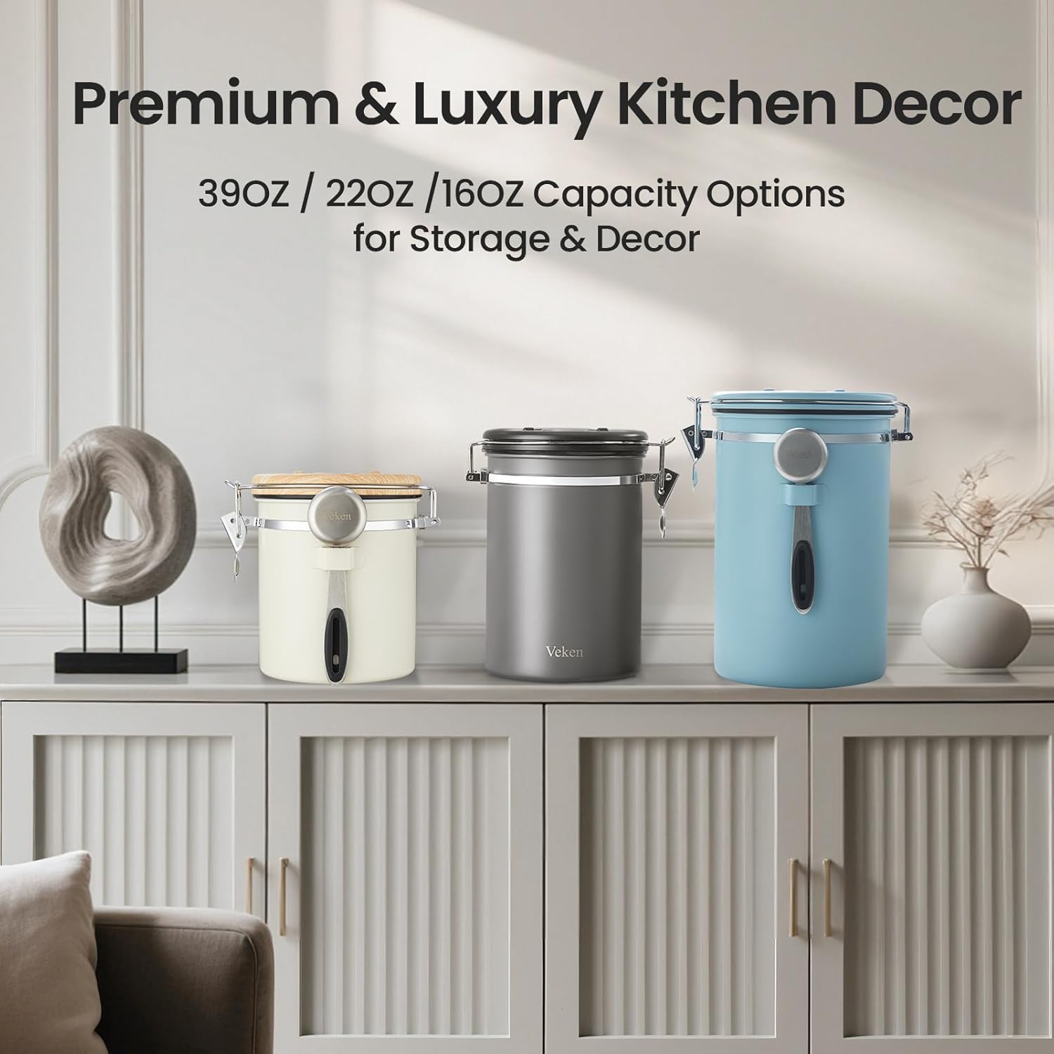 Veken Coffee Canister, 39OZ Large, Airtight Stainless Steel Food Storage Container for 2.2lbs Coffee Beans, Ground, Sugar, Tea, Cookie, Flour, Kitchen Bar Accessories with Date Tracker & Scoop, Blue - Image 8