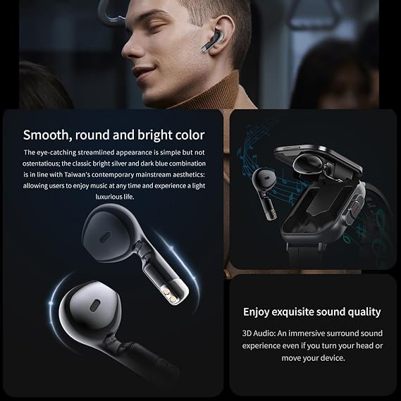 Garsent 2 in 1 Smart Watch with Earbuds, 2.01 Inch HD Touch Screen Smart Watches for Men, Fitness Tracker Sports Watch, Messages Notification, Find Mobile Phone (Silver Steel)