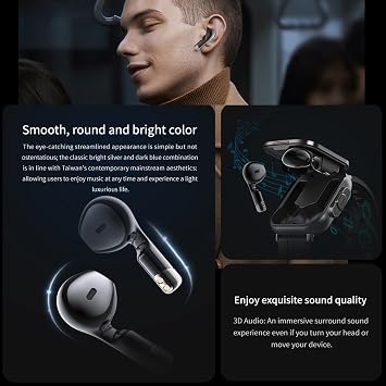 Garsent 2 in 1 Smart Watch with Earbuds, 2.01 Inch HD Touch Screen Smart Watches for Men, Fitness Tracker Sports Watch, Messages Notification, Find Mobile Phone (Silver Steel)