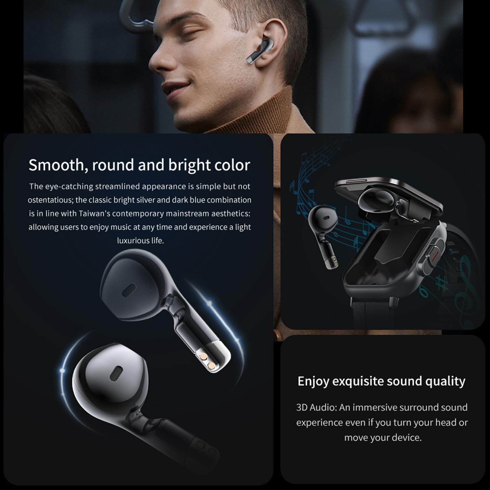 Inteligentny Zegarek ze Słuchawkami Dousznymi, Smartwatch HD o Przekątnej 2,01 Cala, Monitor Zdrowia i Kondycji dla Mężczyzn, Kobiet (odbieranie/wykonywanie połączeń) Zegarek