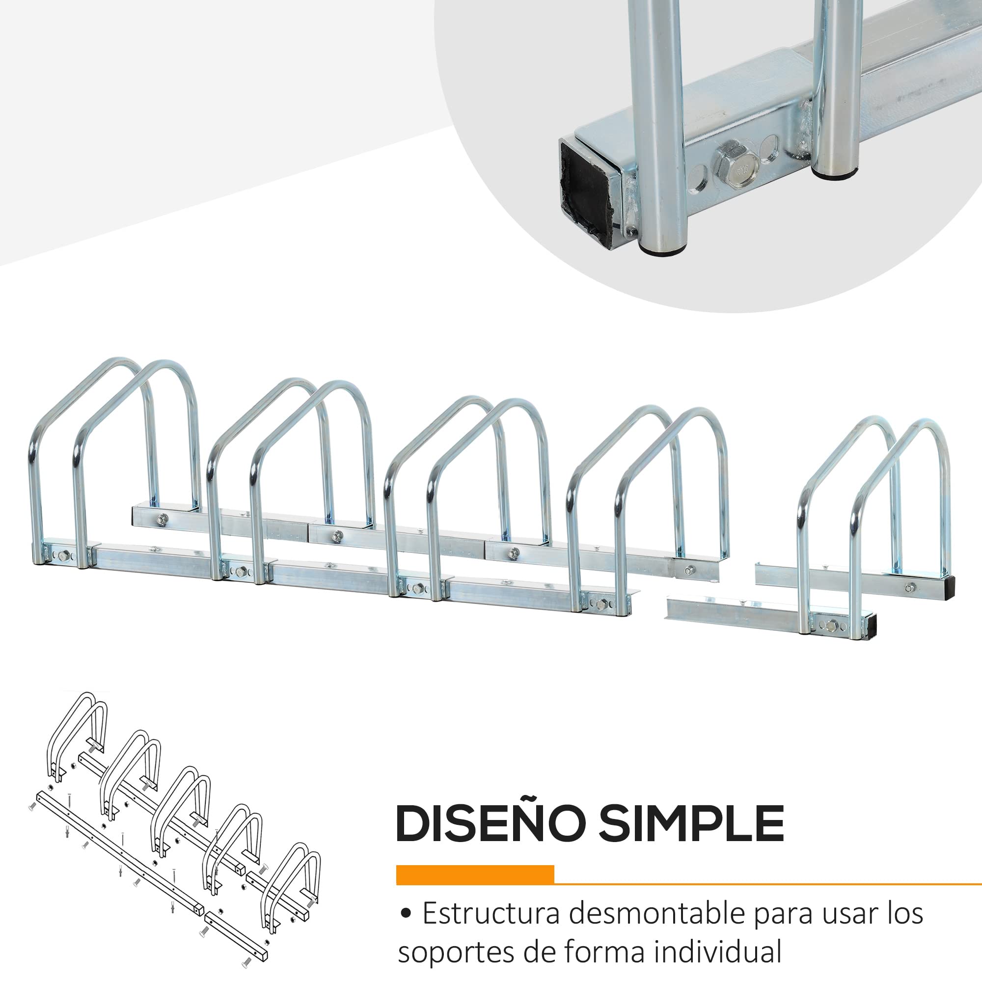 HOMCOM Aparcamiento para Bicicletas Soporte de Acero 110x33x27 cm Plata | Para Aparcar Bicicletas, en el Suelo o Pared, Estacionamiento para Interior y Exterior