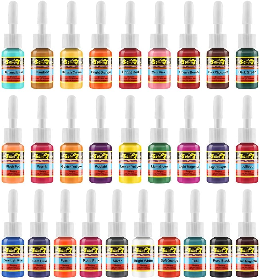 Solong Tattoo Ink Set 28 Colors Pigment Kit 1/6oz (5ml) Tattoo Supply Ink for Tattoo Kit TI1001-5-28