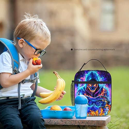 Miniatura 6 de Lonchera con estampado de consola de videojuegos para niños, bolsa de almuerzo aislada con control de videojuegos, reutilizable, con correa de