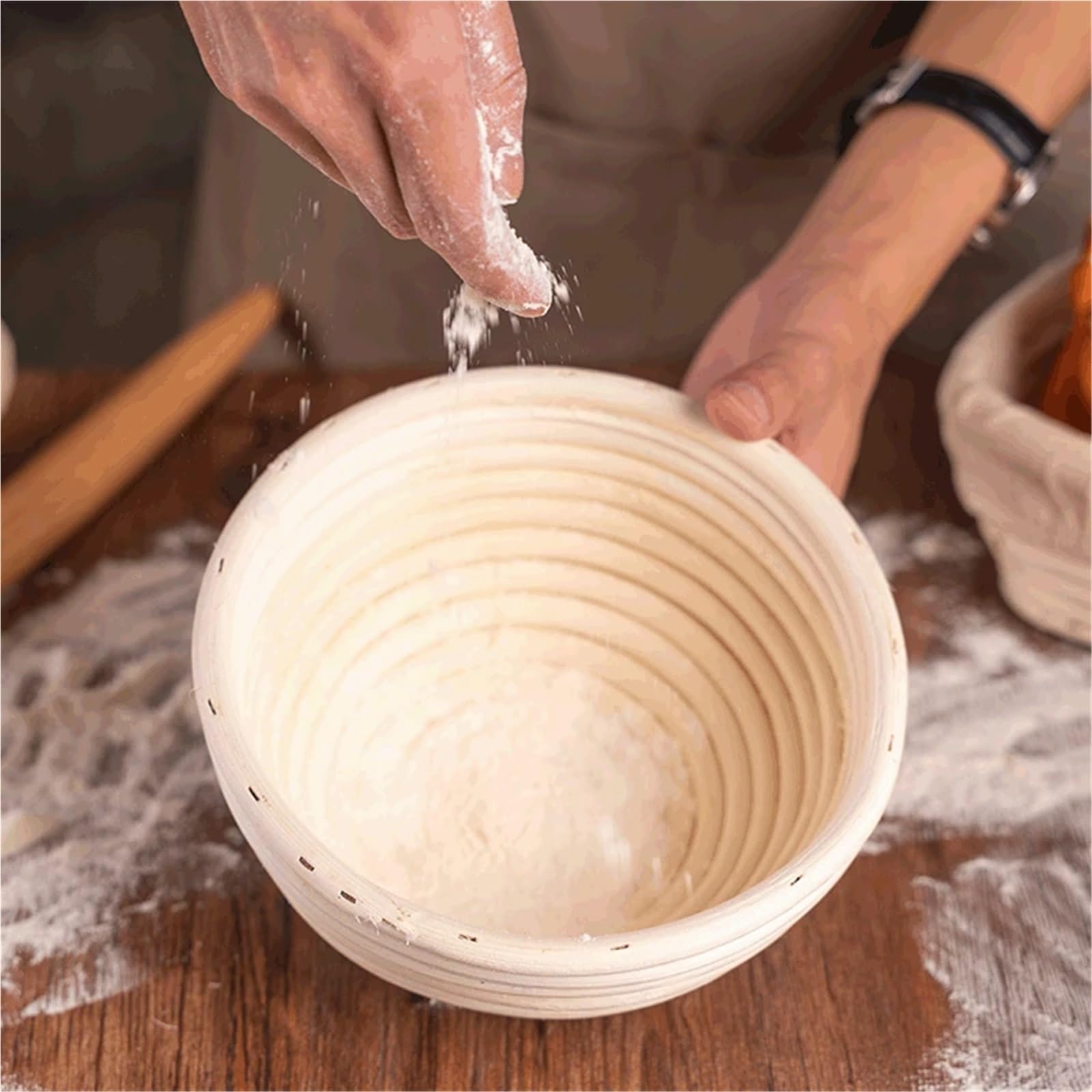 Cesta de mimbre ovalada/redonda a prueba pan, cesta revestimiento fermentación masa Natural hecha a mano, herramientas for hornear en casa y cocina Para Masa(Oval 25x15cm)
