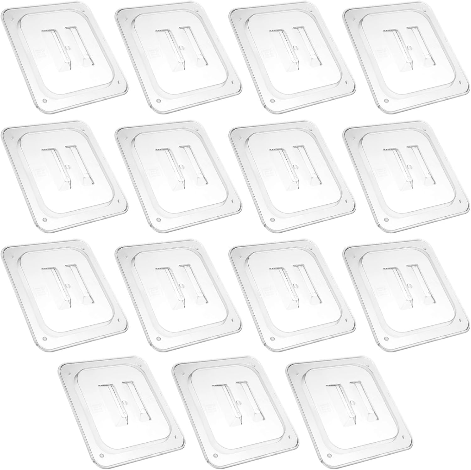 15 Pack Universal Pan Lids, 1/6 Size Hotel Pan Covers, Clear Polycarbonate, Stackable with Ventilation Holes, Great for Food Storage and Catering, Fits Various Containers