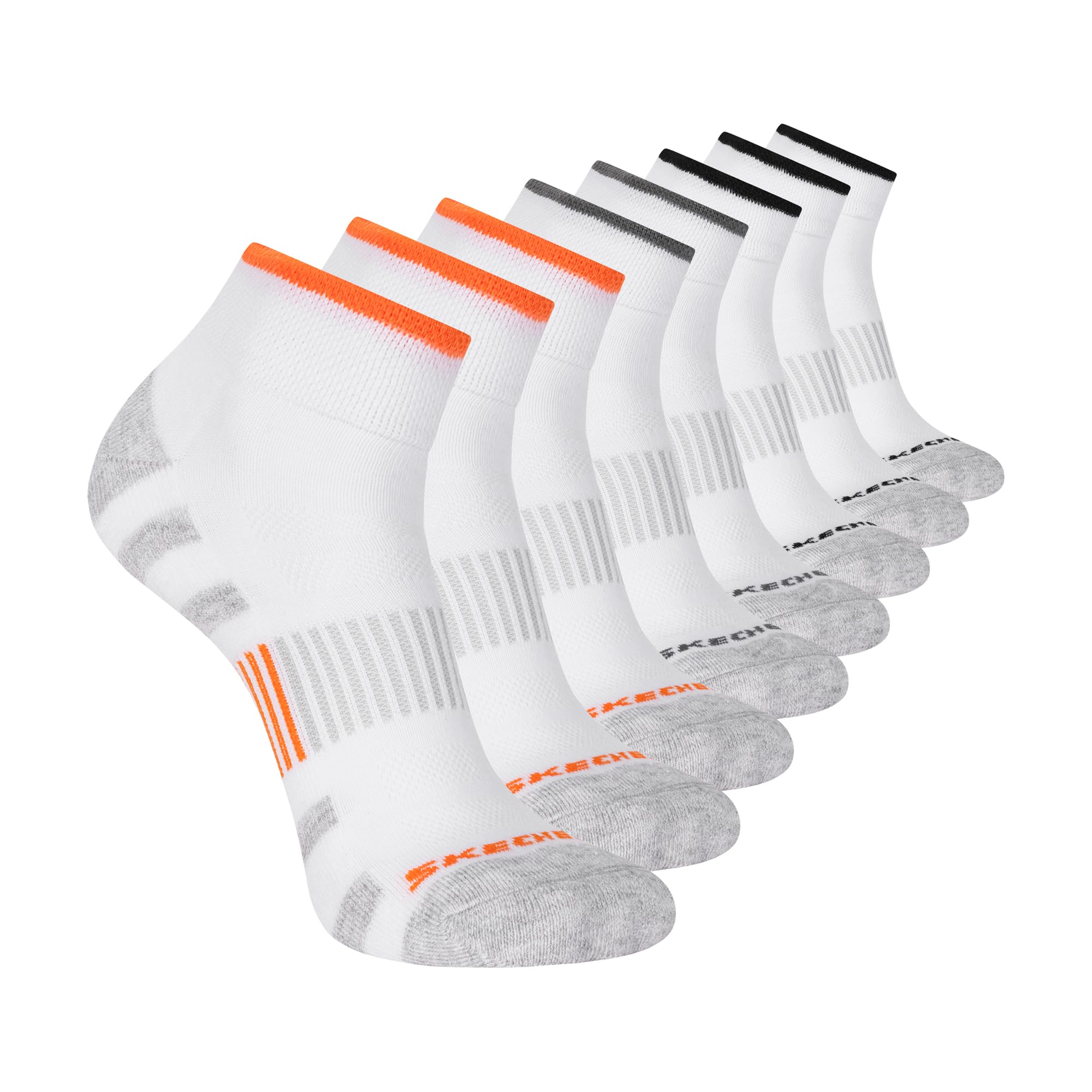 Skechers Men's 8-Pack Work Collection Quarter Crew, Extended Cushion & Mesh Ventilation Socks, White/Opulent Garden, 10-13