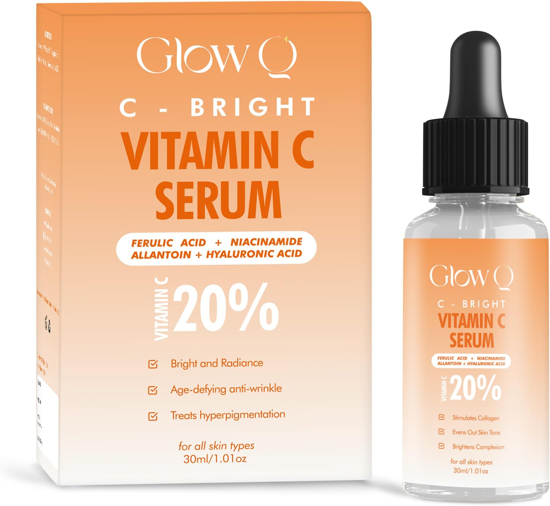 Vitamin C Face Serum- 20% Vitamin C Serum for Face with Niacinamide & Hyaluronic Acid to Help Even Out Skin Tone & Brighten Complexion- Vit C Face Serum for Glowing Skin- For All Skin- 30ml