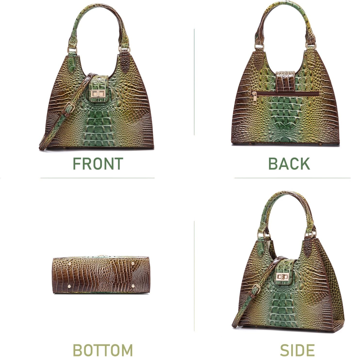 Makcr Joacbv Ladies Tote Leather Bags for Women Crocodile Embossed Zipper Satchel Purse Classy Compartments Crossbody bag