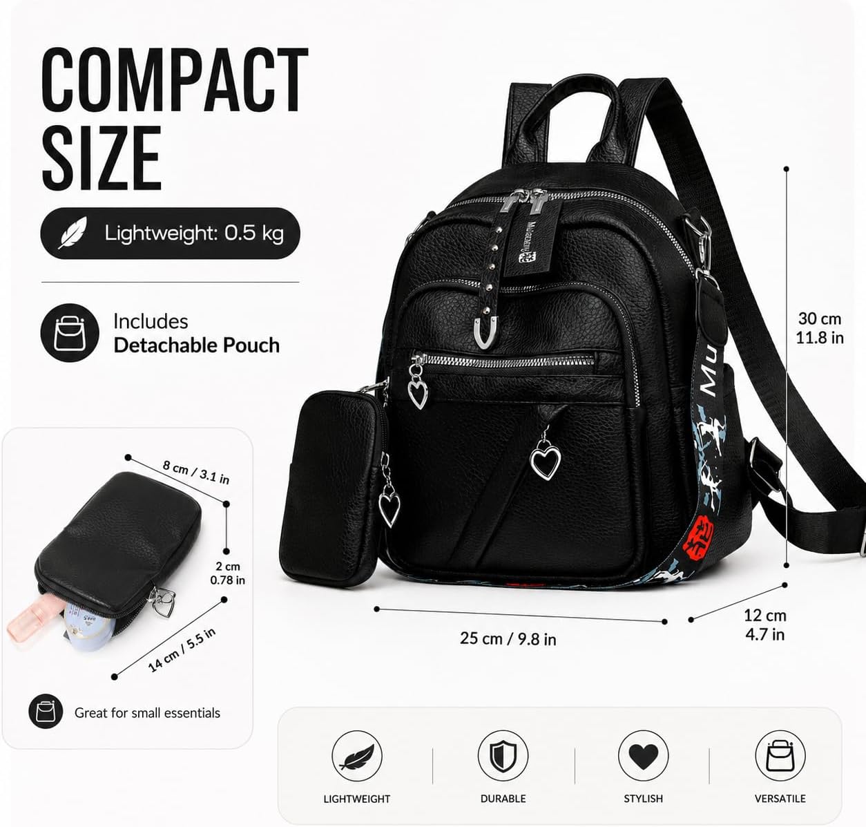 JANSBEN Small Backpack Purse for Women Vegan Leather Convertible Travel Daypack with Anti-Theft Pocket, Lightweight Multi-Pocket Fashion Shoulder Bag & Bonus Wallet Fits 11" Tablet for Commute