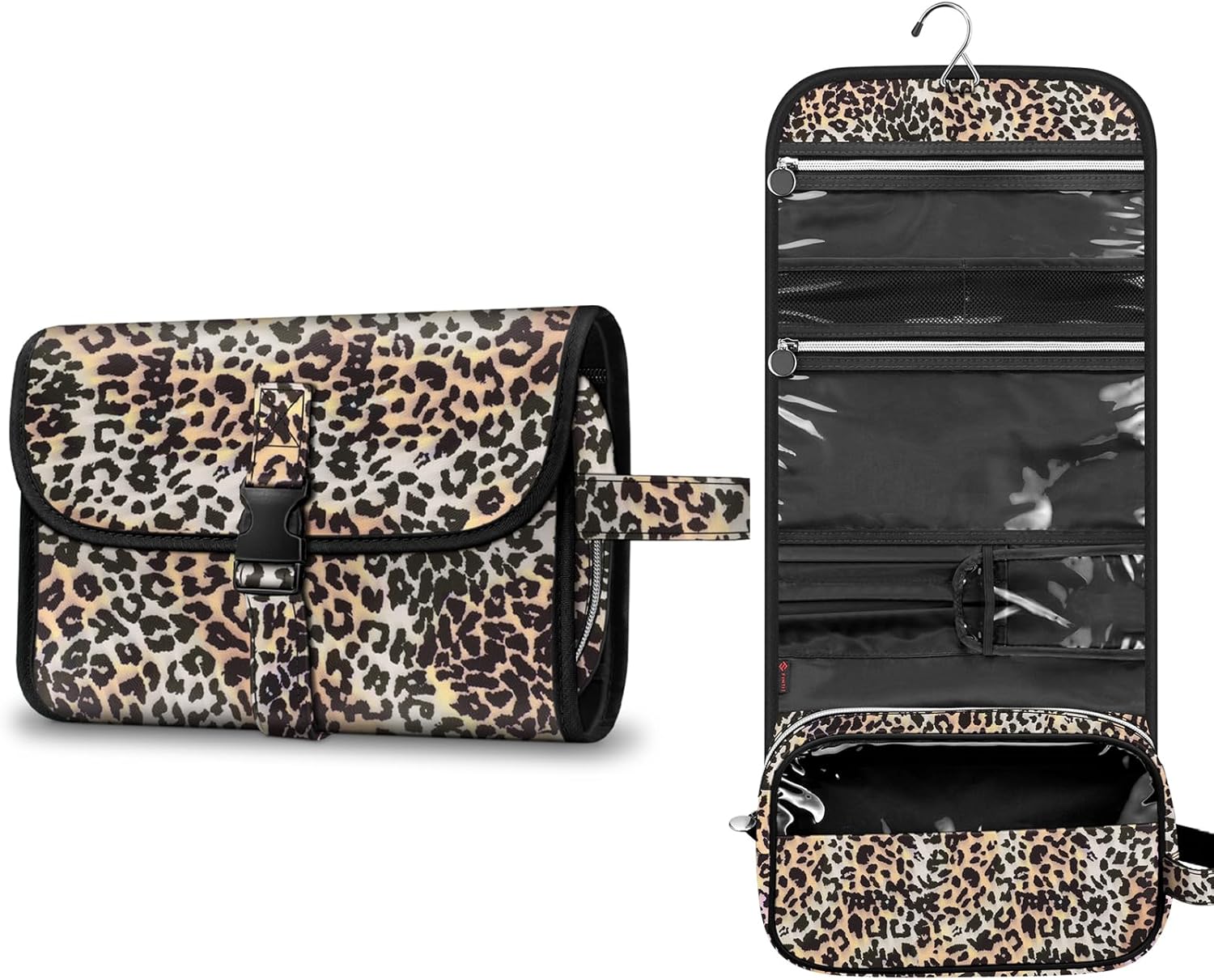 Portable Toiletry Travel Wash Bag, FINPAC Large Water Resistant Hanging Makeup Organizer Cosmetic Storage Pouch Case for Women Girls, (Z-Leopard)