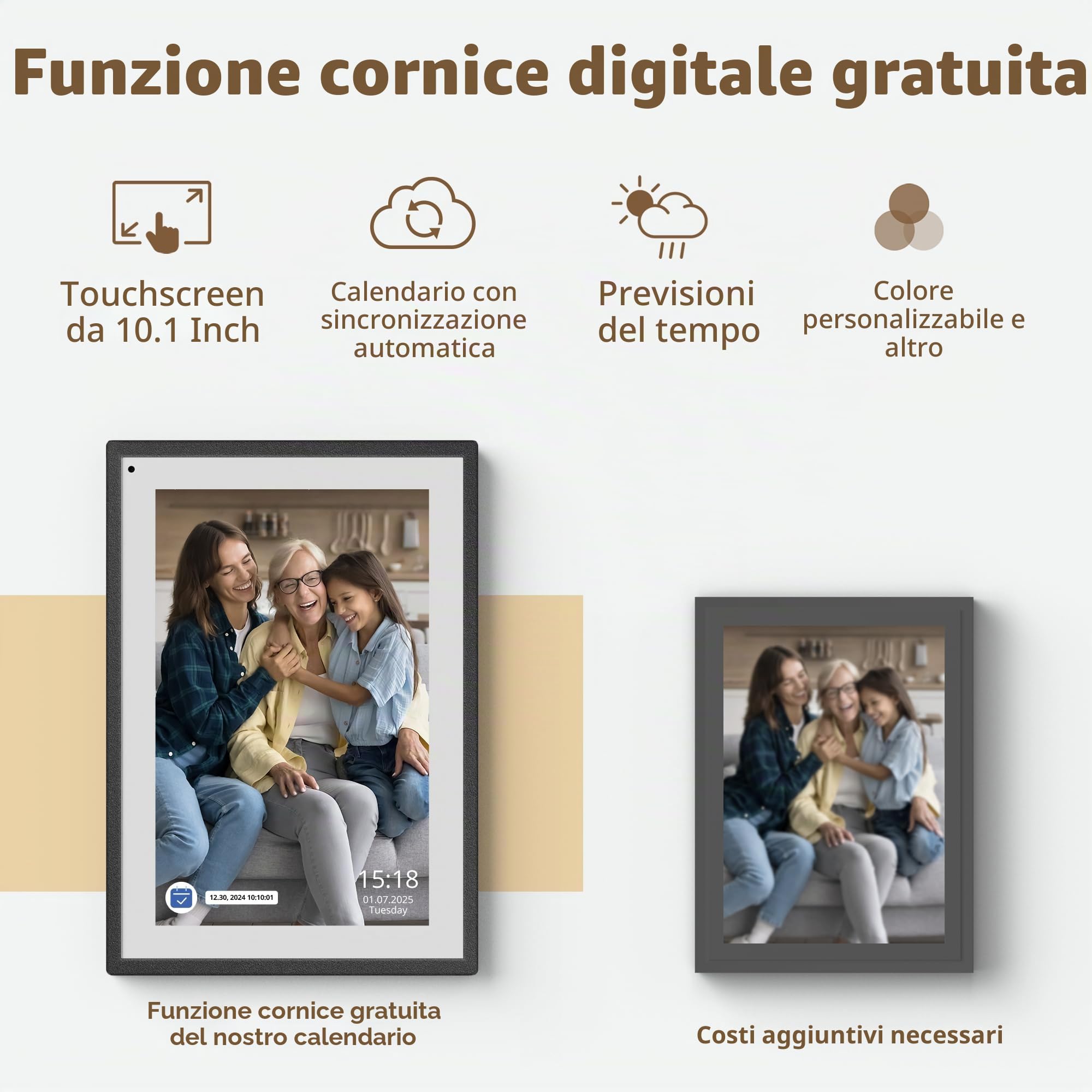 Dragon Touch Calendario, calendario digitale 2025 da 10,1 pollici, agenda da parete per la famiglia, touchscreen interattivo Full HD 1080p, grafico intelligente delle faccende e organizzazione